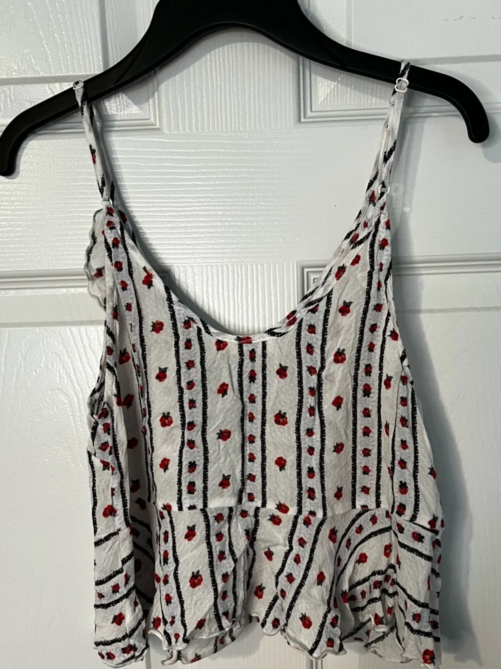 Intimately Free People Ruffle Tie Cropped Cami White Floral Stripe EUC - Picture 2 of 4
